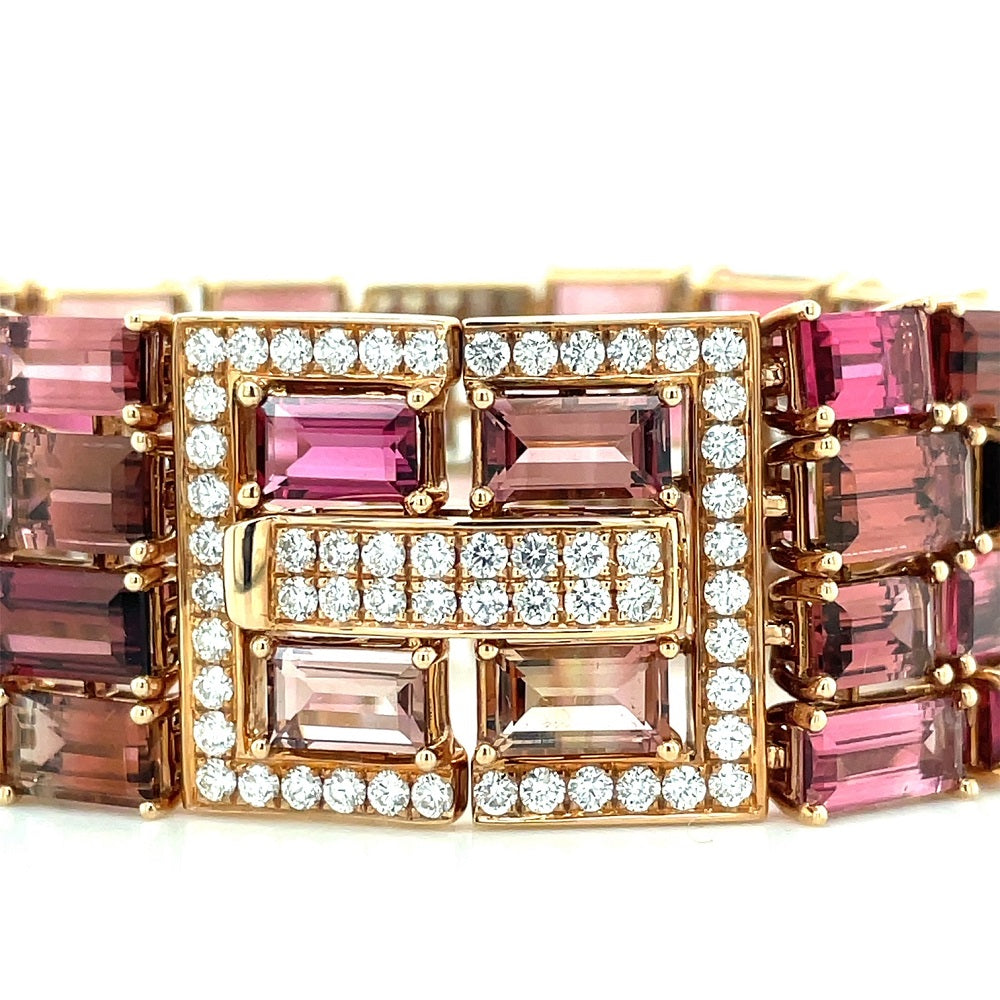 18k Rose Gold 58ct Pink Tourmalines & Diamonds Bracelet