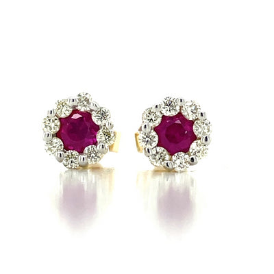 9k Yellow Gold 0.42ct Rubies & Diamonds Cluster Stud Earrings john-franich-jewellers-nz