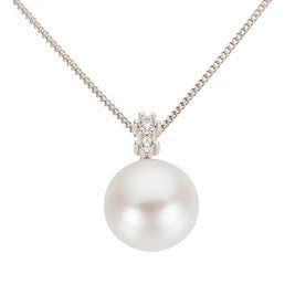 9k White Gold FW Pearl & Diamonds Pendant