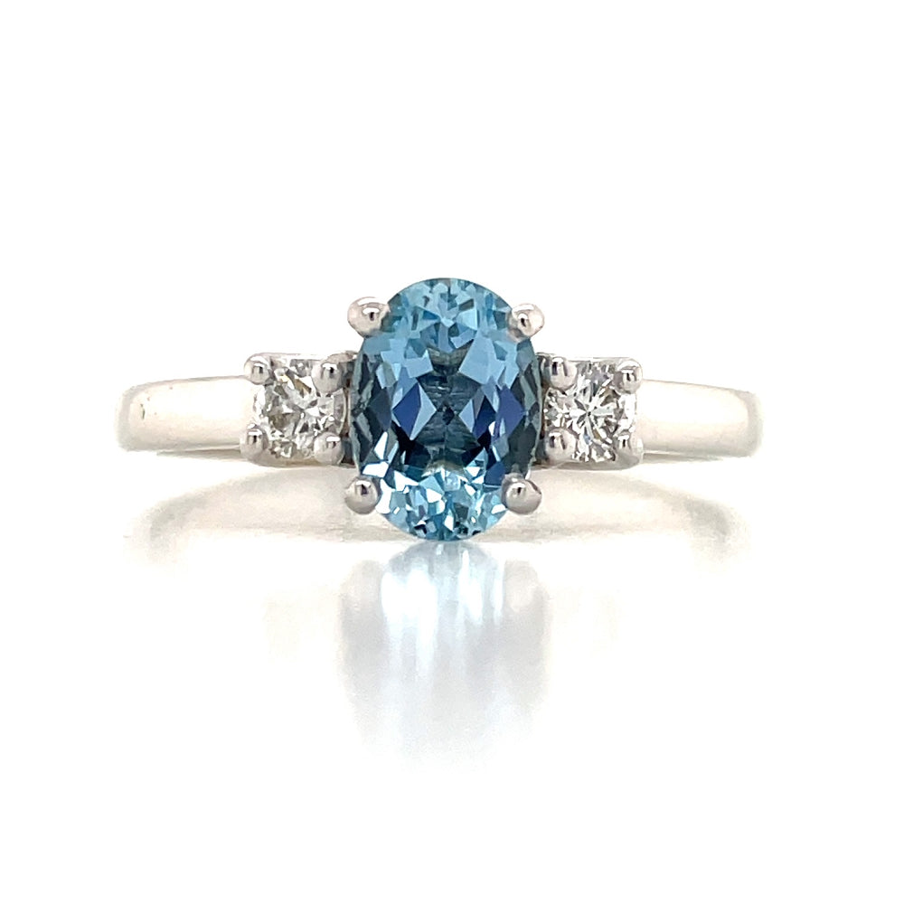 'Maia' 9k White Gold Aquamarine & Diamonds Ring