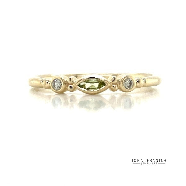 9k Yellow Gold 0.08ct Marquise Peridot & Diamonds Ring