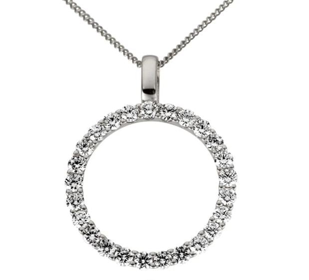 9K White Gold Circle Diamond Pendant