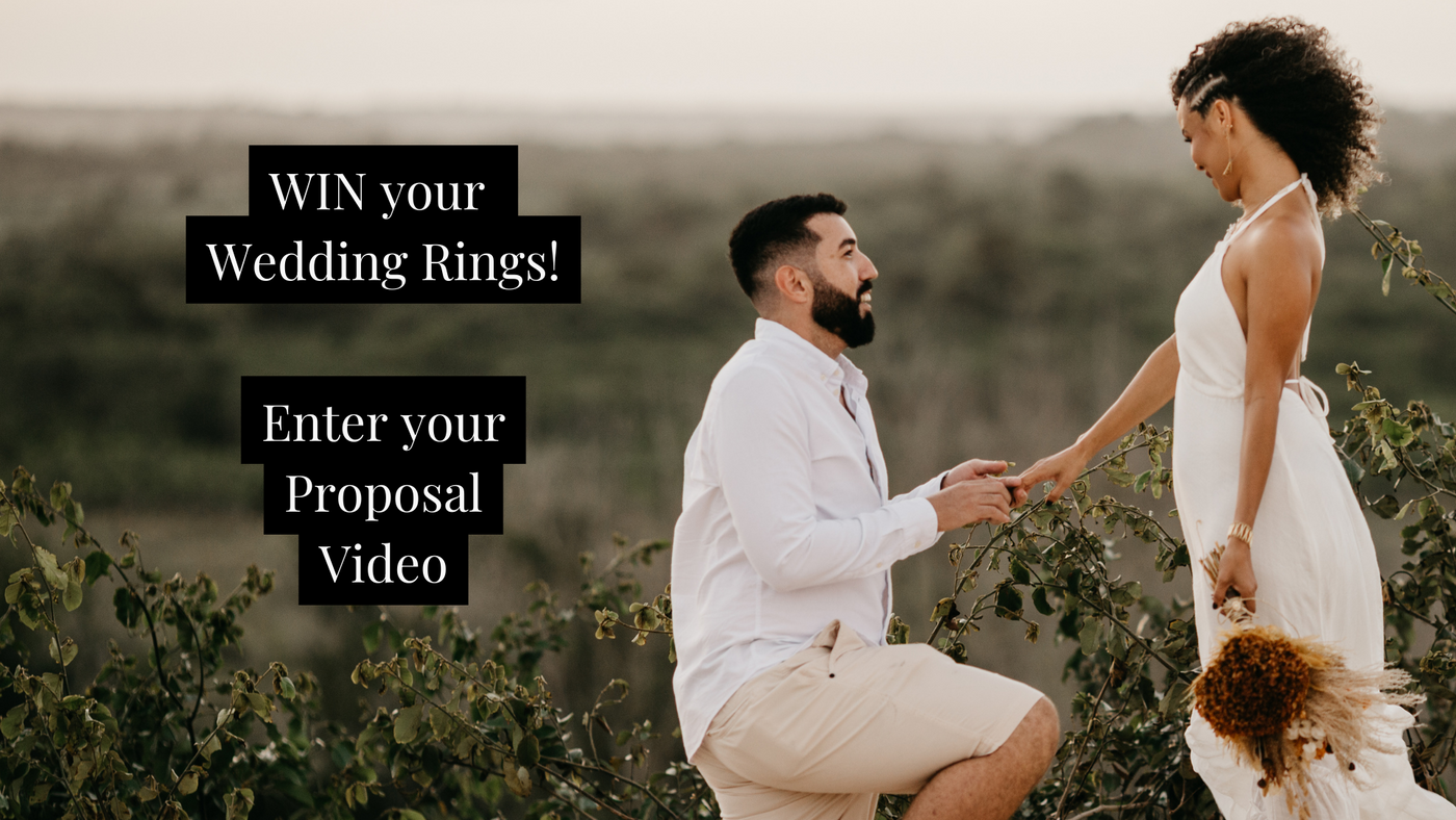 marriage proposal man kneeling in front of a woman in the countryside