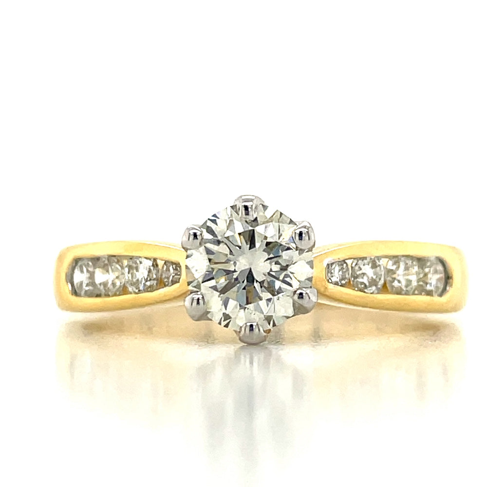 18k B/Tne 0.70ct Solitaire & Channel Diamonds Ring Tw=1ct