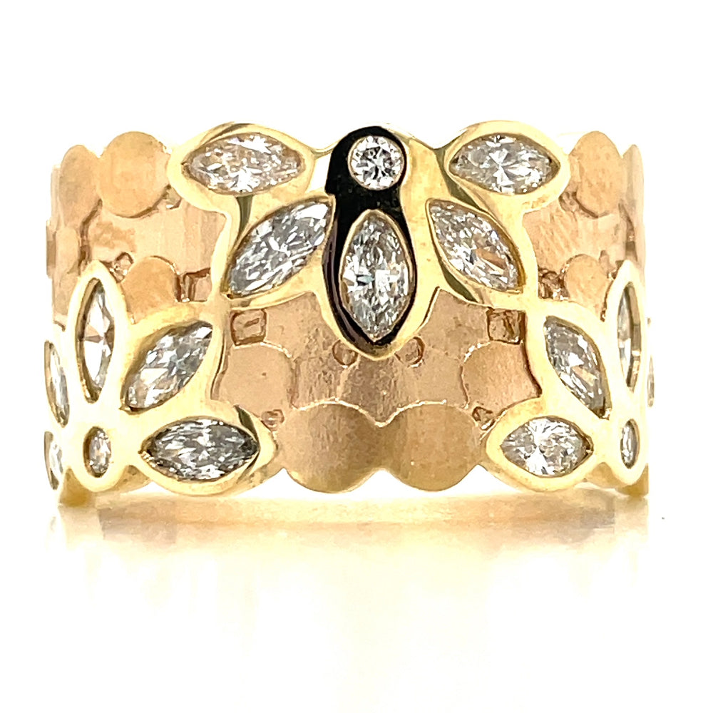 9k Yellow Gold Marquise & Round G VS Diamonds Flower Ring