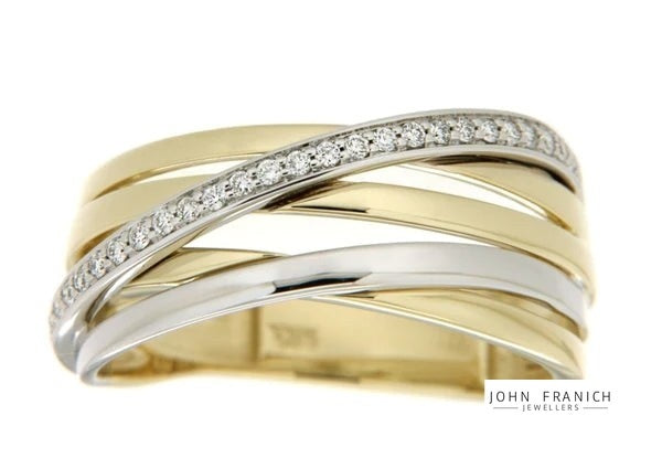 9k B/Tn Multi Band w Diamonds Ring john-franich-jewellers-nz
