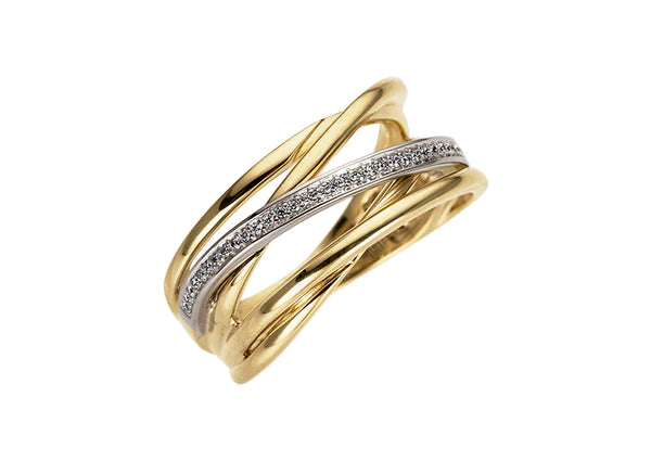 9k B/Tn Multi Bands 0.14ct Diamonds Ring john-franich-jewellers-nz