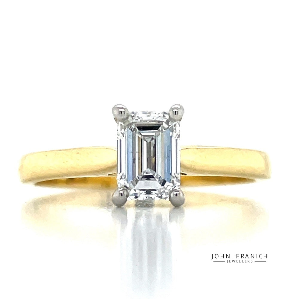 Emerald Cut 0.80ct D SI1 Diamond Ring on 9ct Gold Ring