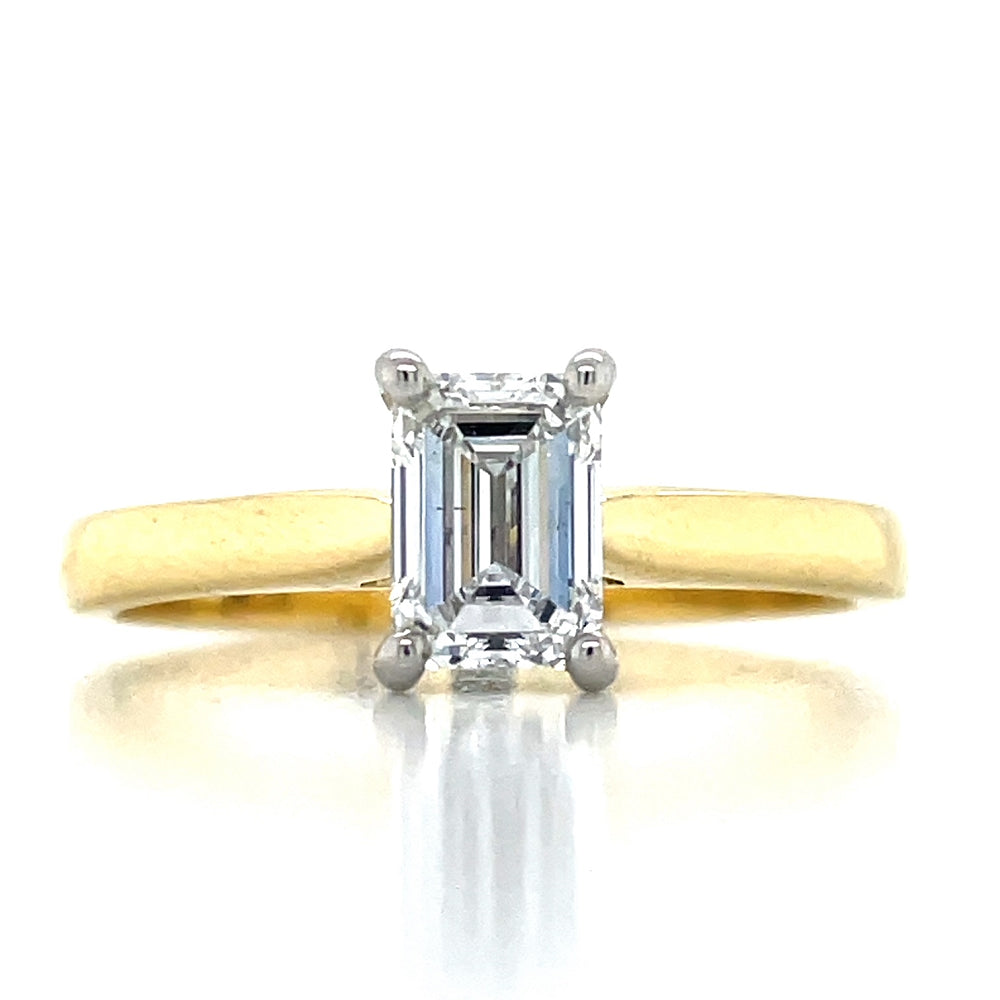 'Melanie' 18k Yellow Gold & Platinum 0.82ct E VS2 Emerald Cut Diamond Ring