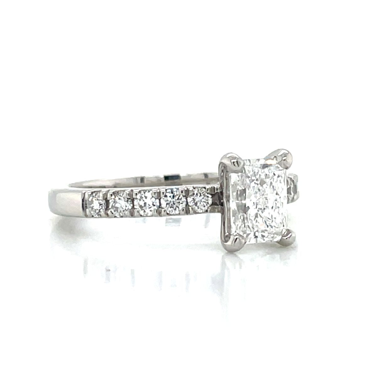 "Paula" Platinum Radiant & Round Diamonds Ring