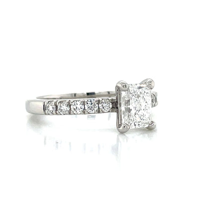 "Paula" Platinum Radiant & Round Diamonds Ring
