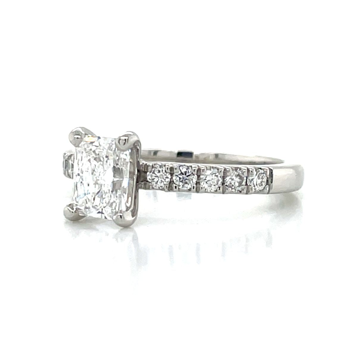 "Paula" Platinum Radiant & Round Diamonds Ring