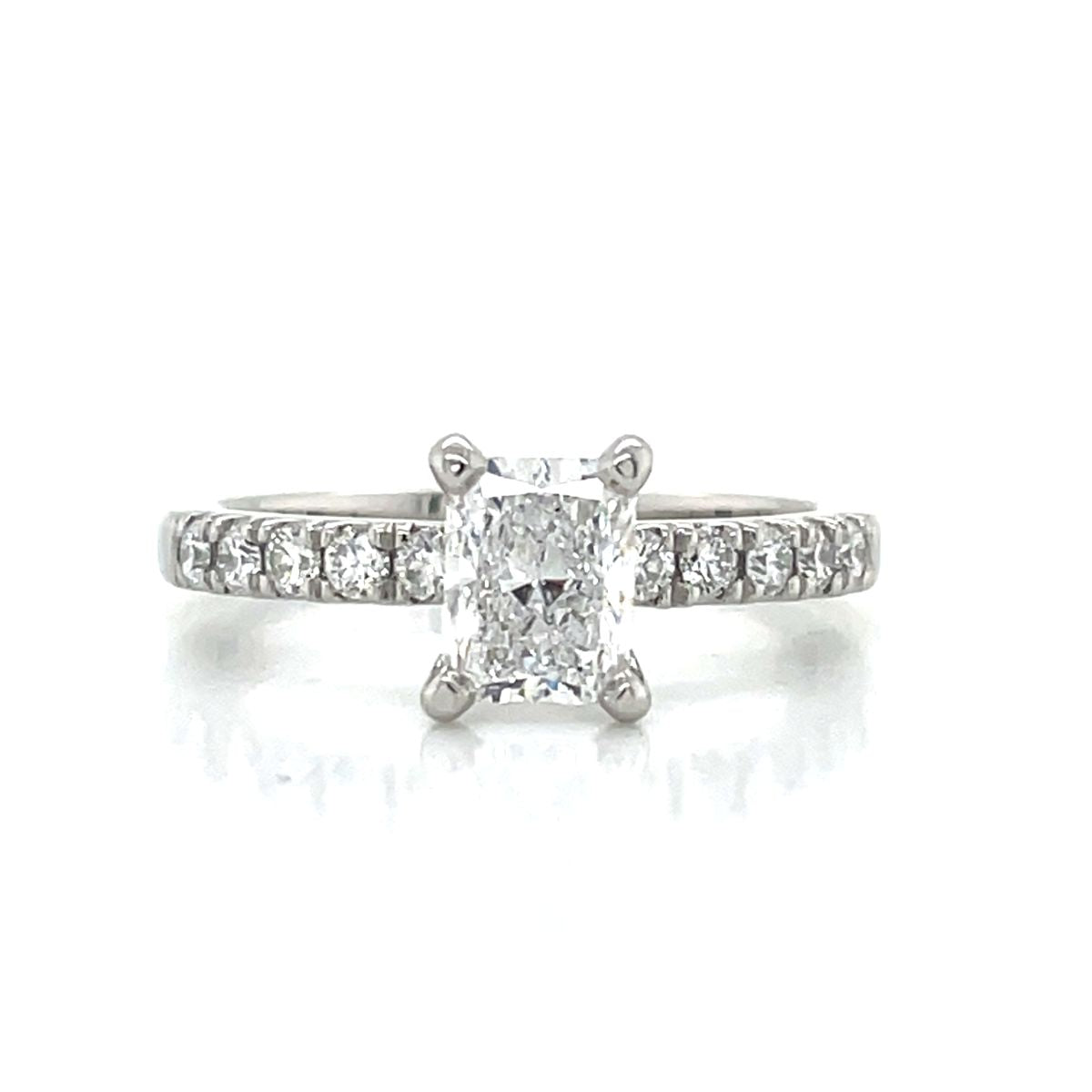 "Paula" Platinum Radiant & Round Diamonds Ring