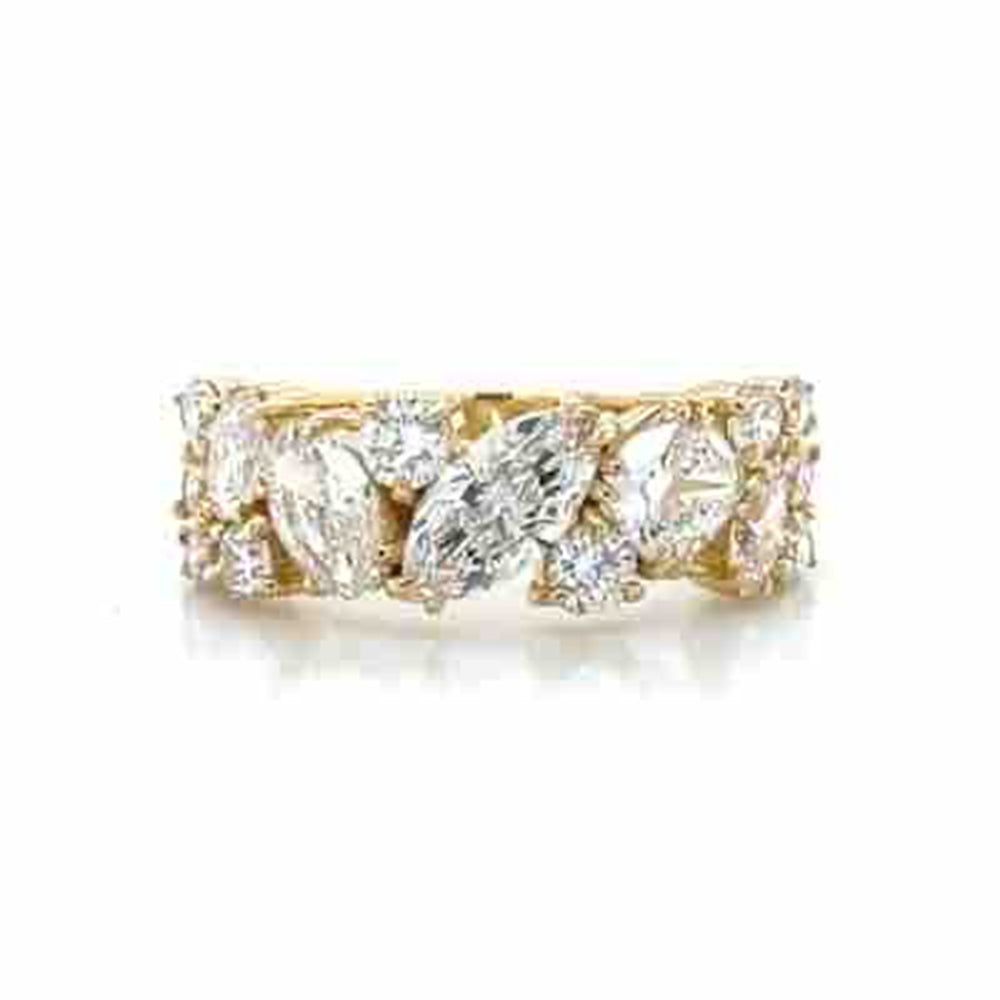 18k Yellow Gold Cushion, Marquise, Oval & Round Brilliant Diamonds Ring