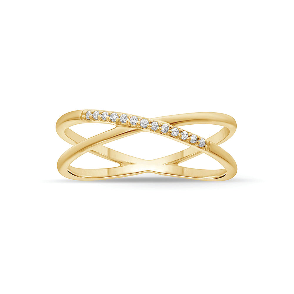 9k Yellow Gold 0.07ct GH S Diamond Crossover Ring