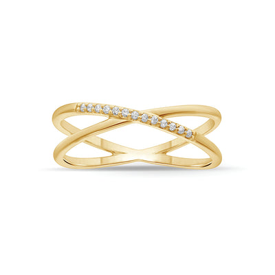 9k Yellow Gold 0.07ct GH S Diamond Crossover Ring