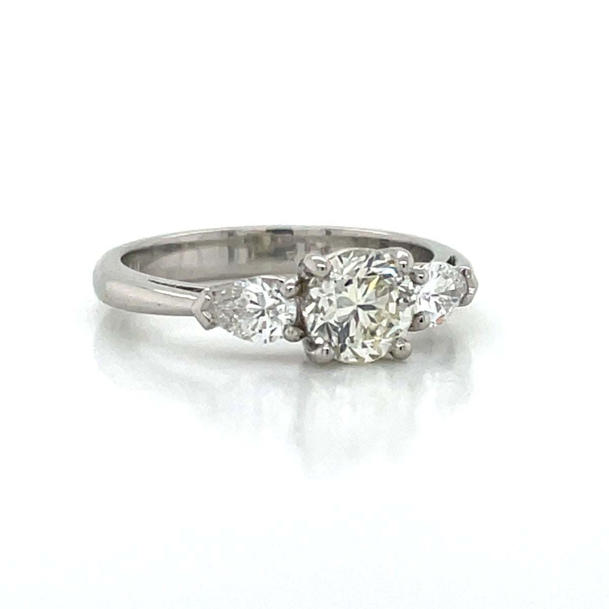'Leila' Platinum Round & Pear Diamonds Ring