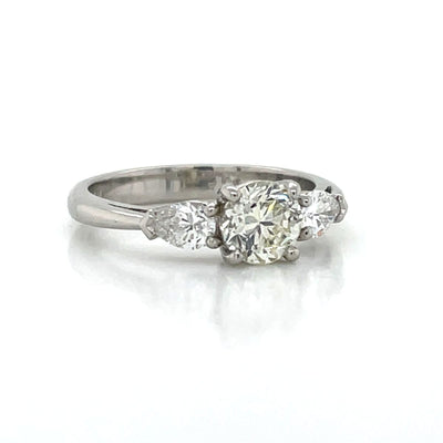 'Leila' Platinum Round & Pear Diamonds Ring