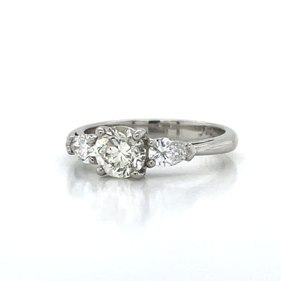 'Leila' Platinum Round & Pear Diamonds Ring