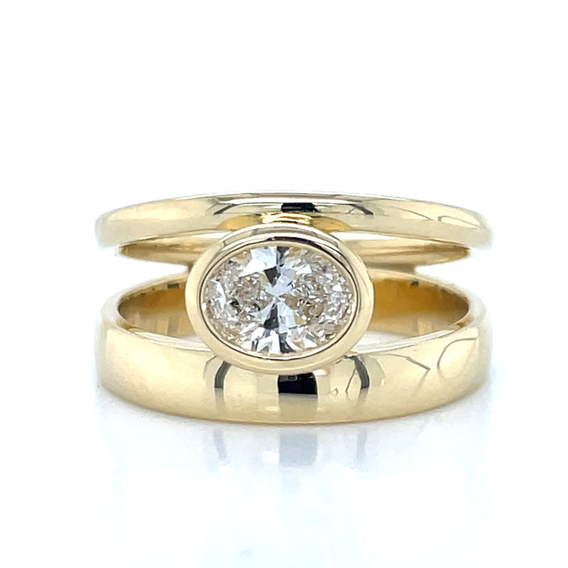 'Margot' 18k Yellow Gold 0.70ct F SI2 Oval Diamond Double Band Ring
