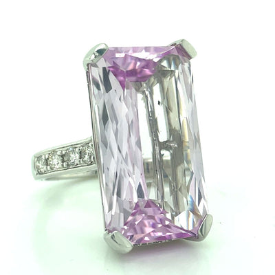 18k White Gold 24.91ct Octagonal Kunzite & Diamonds Ring