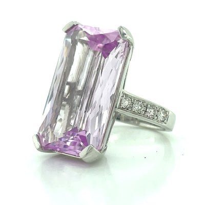 18k White Gold 24.91ct Octagonal Kunzite & Diamonds Ring
