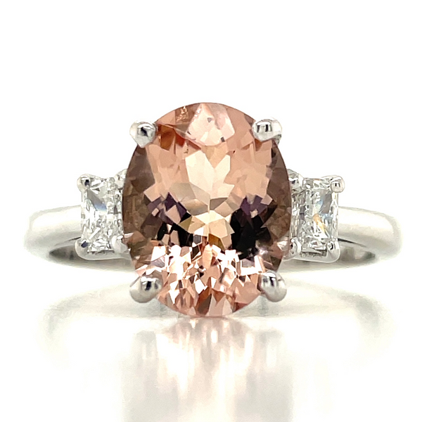 'Tamora Rose' 9k White Gold 2.29ct Oval Morganite & Radiant Diamonds Ring