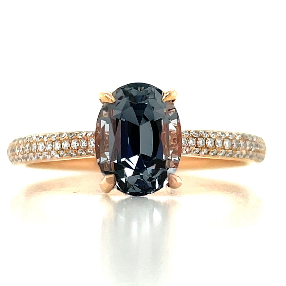 18k Rose Gold 1.84ct Oval Grey Spinel & 0.22ct Pave Diamonds Ring john-franich-jewellers-nz