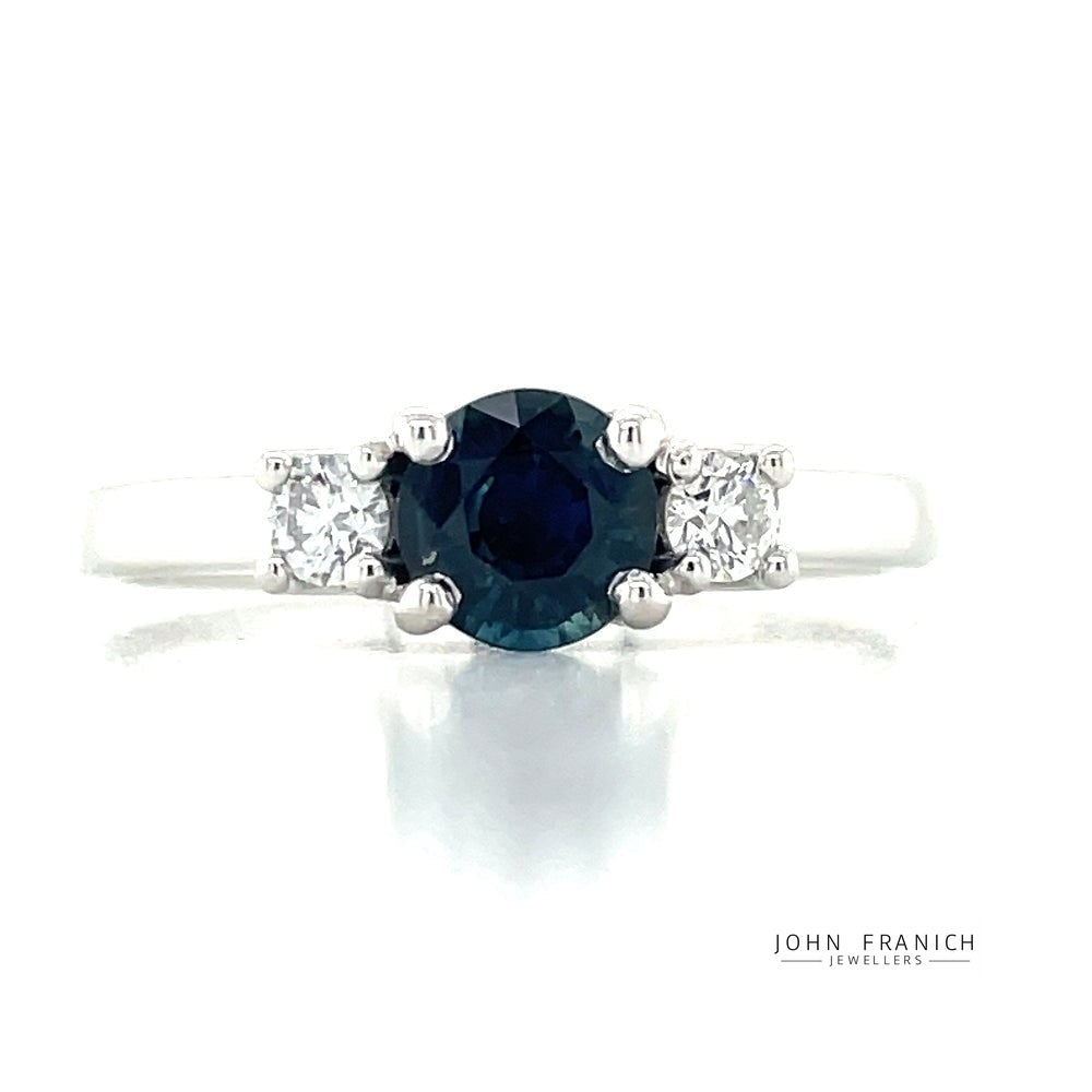 9k White Gold 0.70ct Blue Sapphire & Diamonds Ring john-franich-jewellers-nz