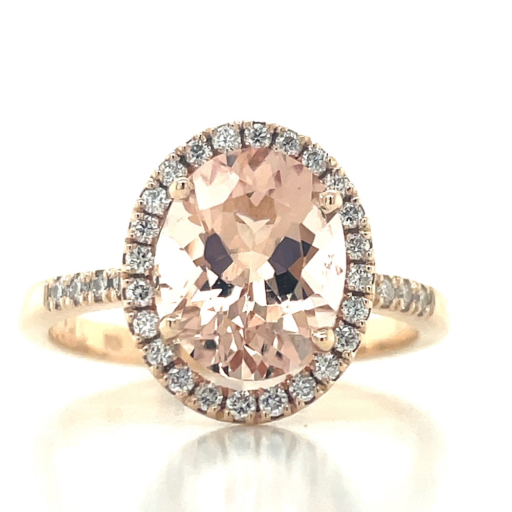 9k Rose Gold 2.15ct Oval Morganite & Diamonds Cluster Ring