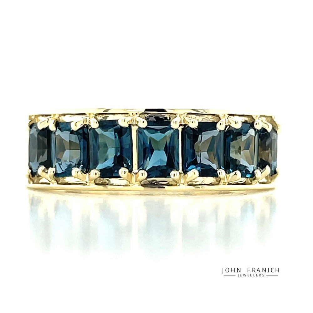 9k Yellow Gold 7st Octagonal London Blue Topaz Ring