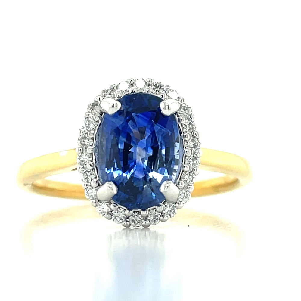 18k B/Tn 2.07ct Oval Sapphire & 22=0.16ct Diamonds Cluster Ring john-franich-jewellers-nz