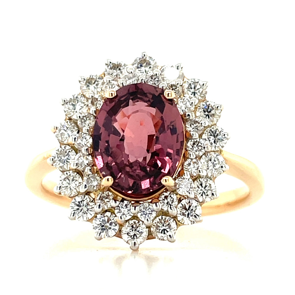 18k Rose Gold 2.16ct Oval Pink Sapphire & Diamonds Cluster Ring