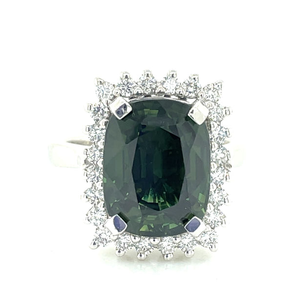 18k White Gold 9.00ct Green Sapphire & Diamonds Cluster Ring