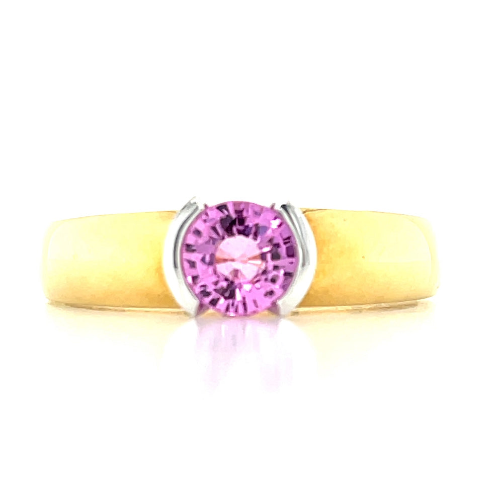 18k B/Tn 5mm Round Pink Sapphire Semi Rubover Ring