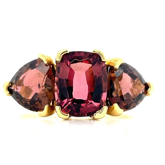 18k Yellow Gold Octagonal & Trillion Pink Tourmaline Ring