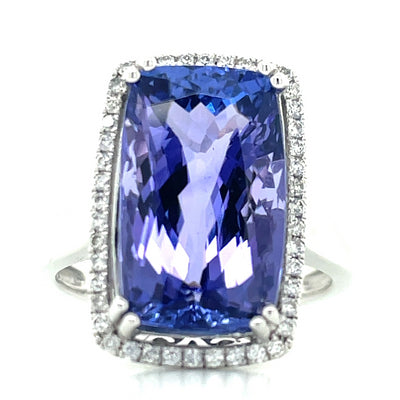 18k White Gold 9.06ct Tanzanite & Diamonds Cluster Ring