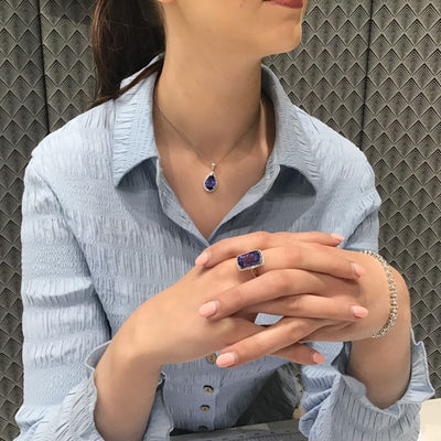 18k White Gold 9.06ct Tanzanite & Diamonds Cluster Ring