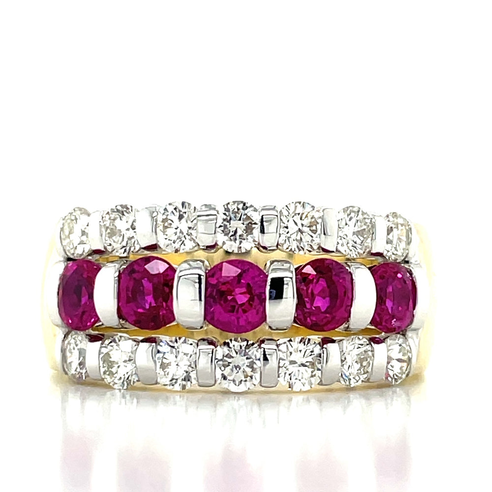 9k B/Tn 5=1.32ct Rubies & Diamonds Ring john-franich-jewellers-nz