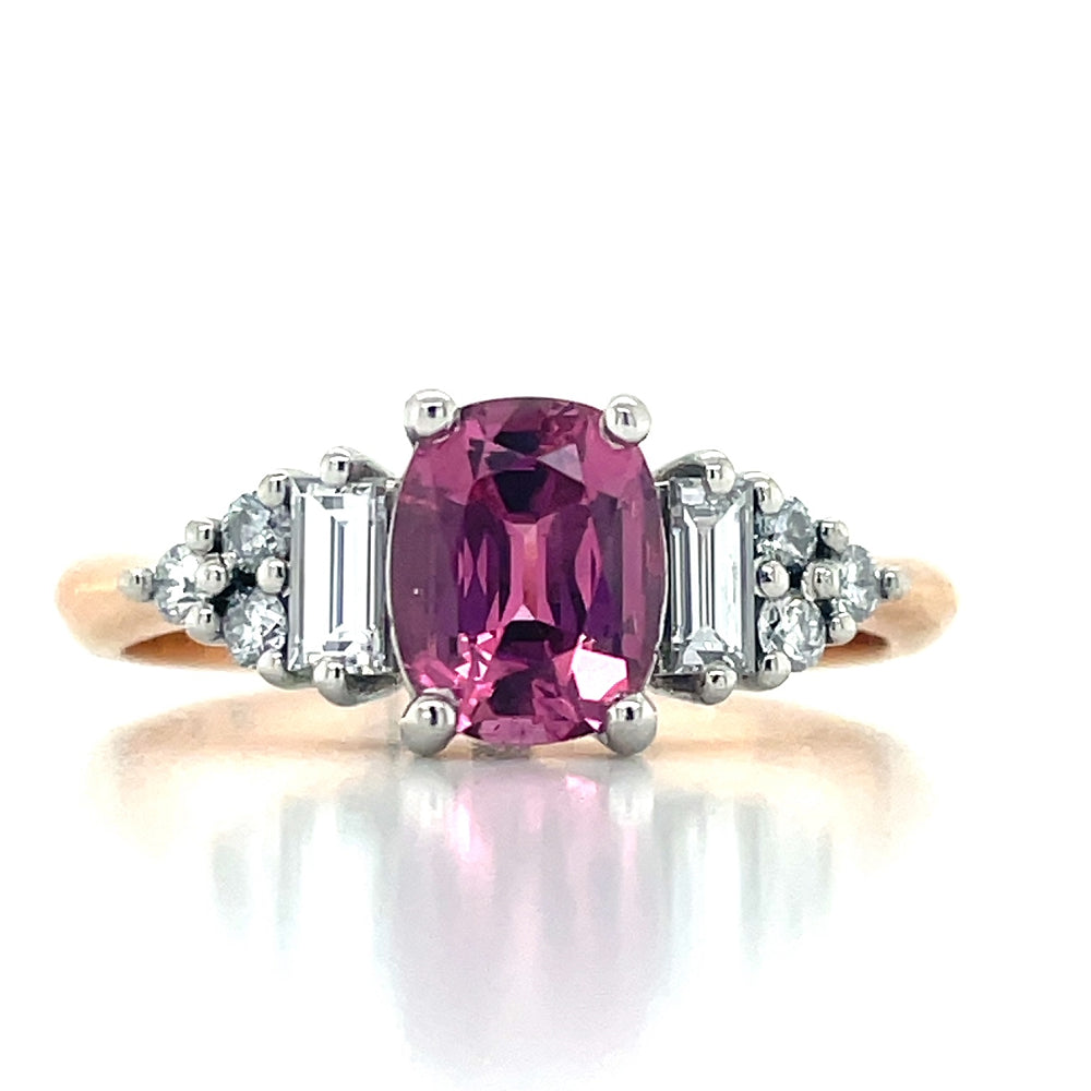 'Grier' 18k Rose Gold & Platinum 1.21ct Cushion Pink Spinel & Diamonds Ring john-franich-jewellers-nz