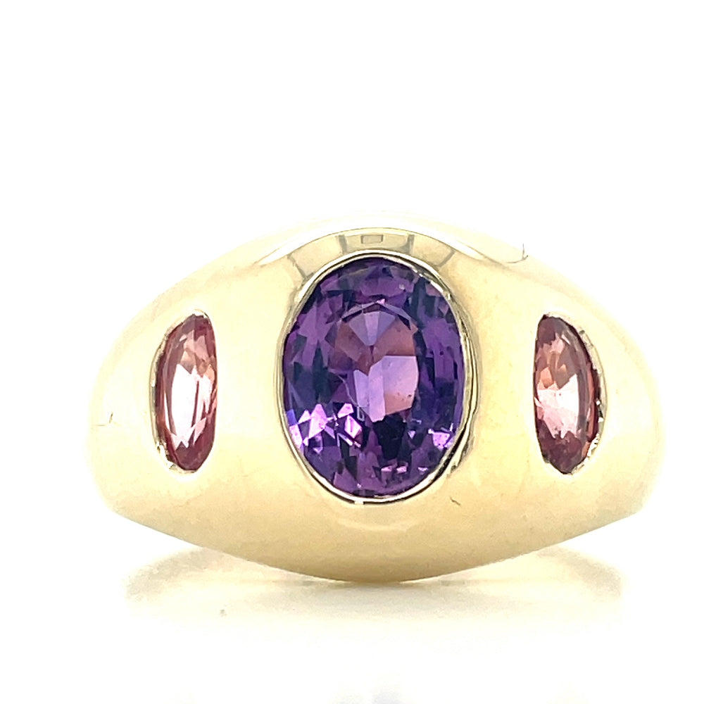 'Evolet' 9k Yellow Gold 1.51ct Purple Sapphire & Orange Sapphires Ring