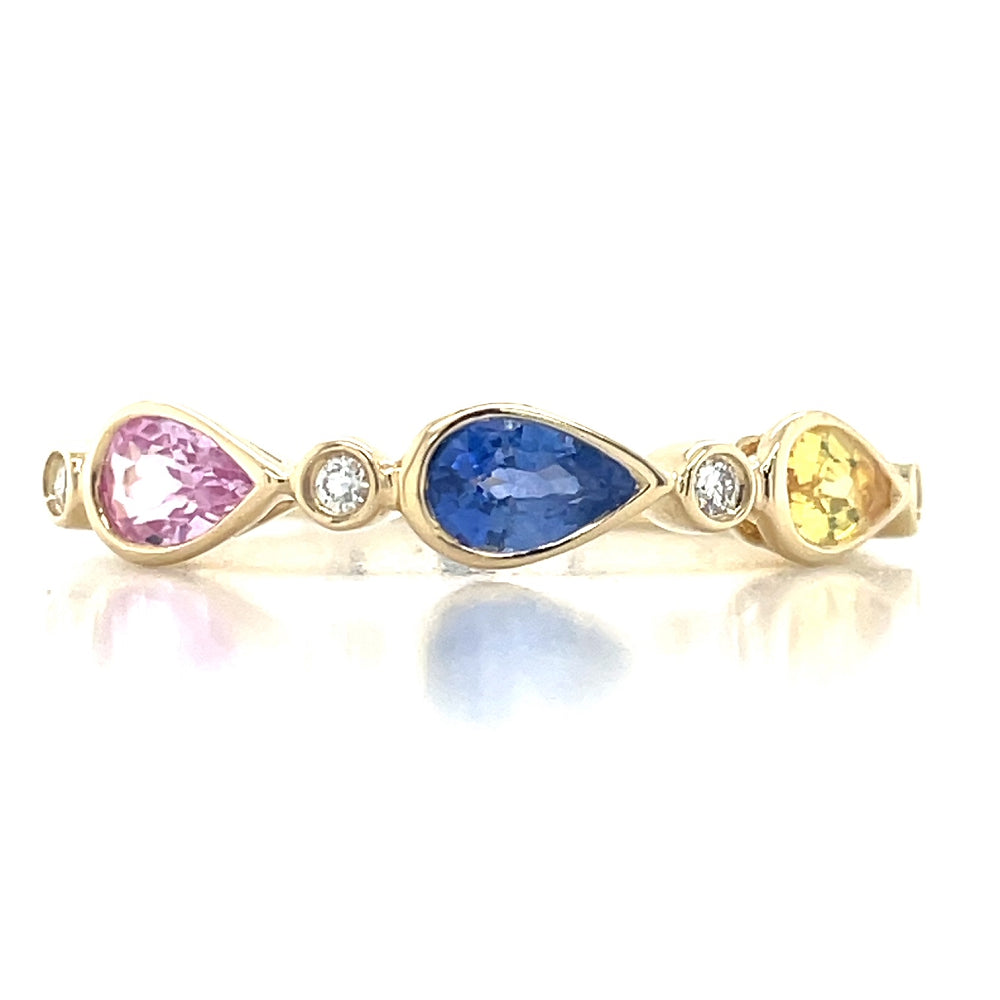 9k Yellow Gold Sapphires & Diamonds Ring