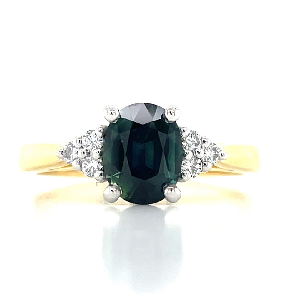 'Amana' 18k B/tn1.34ct Teal Sapphire & Diamonds Ring john-franich-jewellers-nz