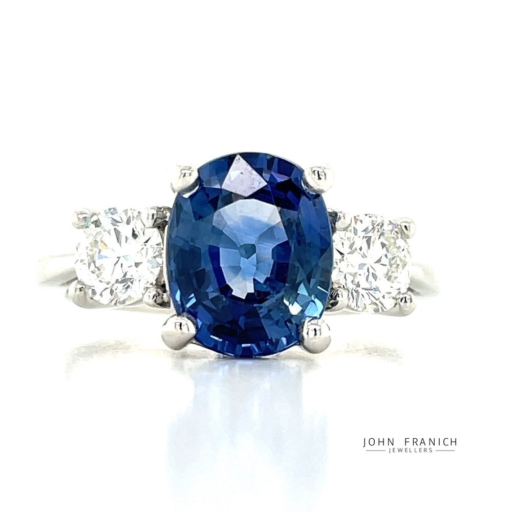 'Rosie' Platinum 3.10ct Oval Blue Sapphire & Diamonds Ring
