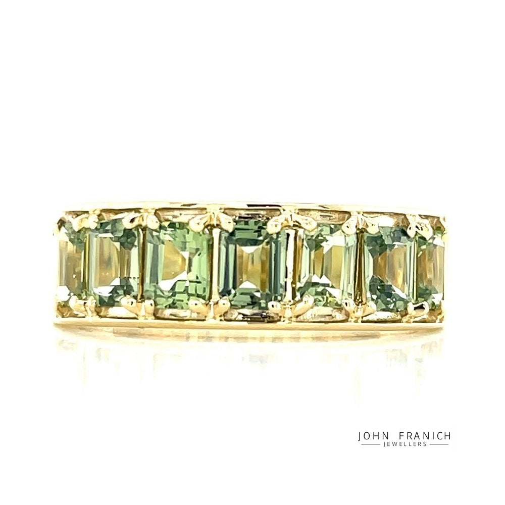 9k Yellow Gold 7=1.67ct Octagonal Green Sapphires Ring