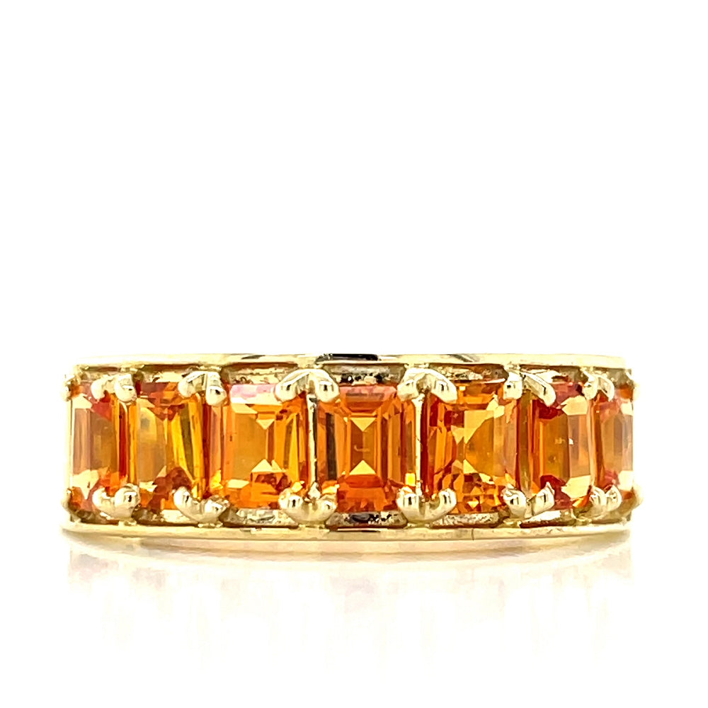 9k Yellow Gold 7=1.80ct Octagonal Orange Sapphires Ring