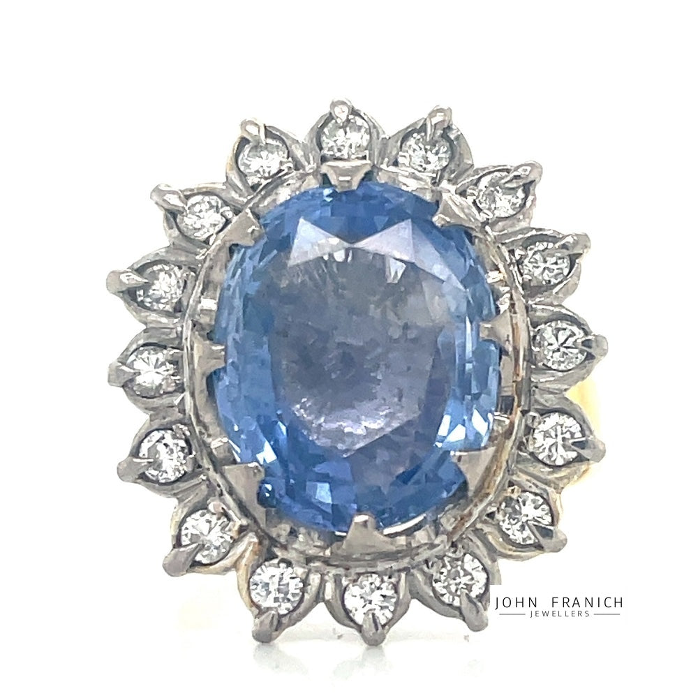 18k B/Tne 7.71ct Oval Sapphire & Diamonds Cluster Ring PreOwned