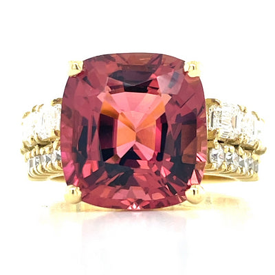 'Royal' 18k Yellow Gold 7.75ct Pink Tourmaline & Diamonds Ring