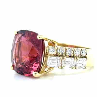 'Royal' 18k Yellow Gold 7.75ct Pink Tourmaline & Diamonds Ring