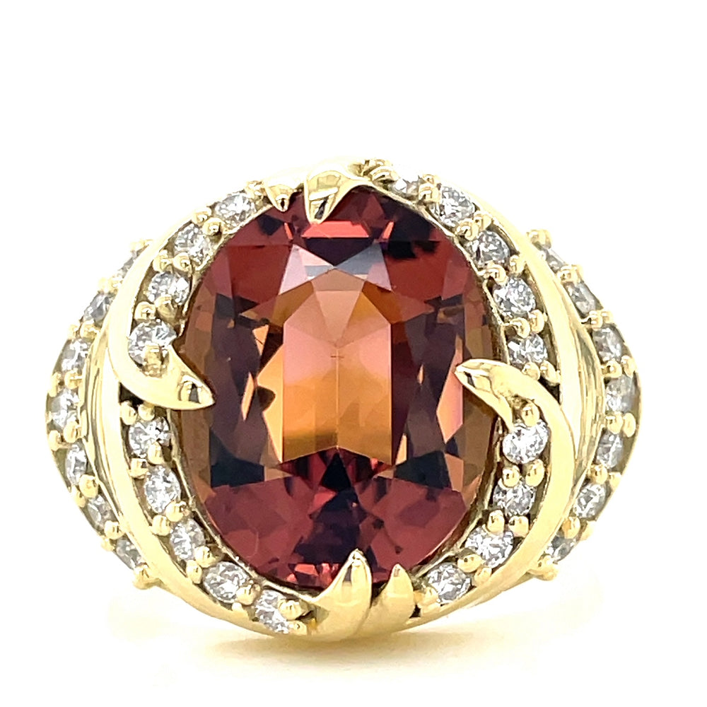 'Eirene'18k Yellow Gold 5.25ct Tourmaline & Diamonds Ring